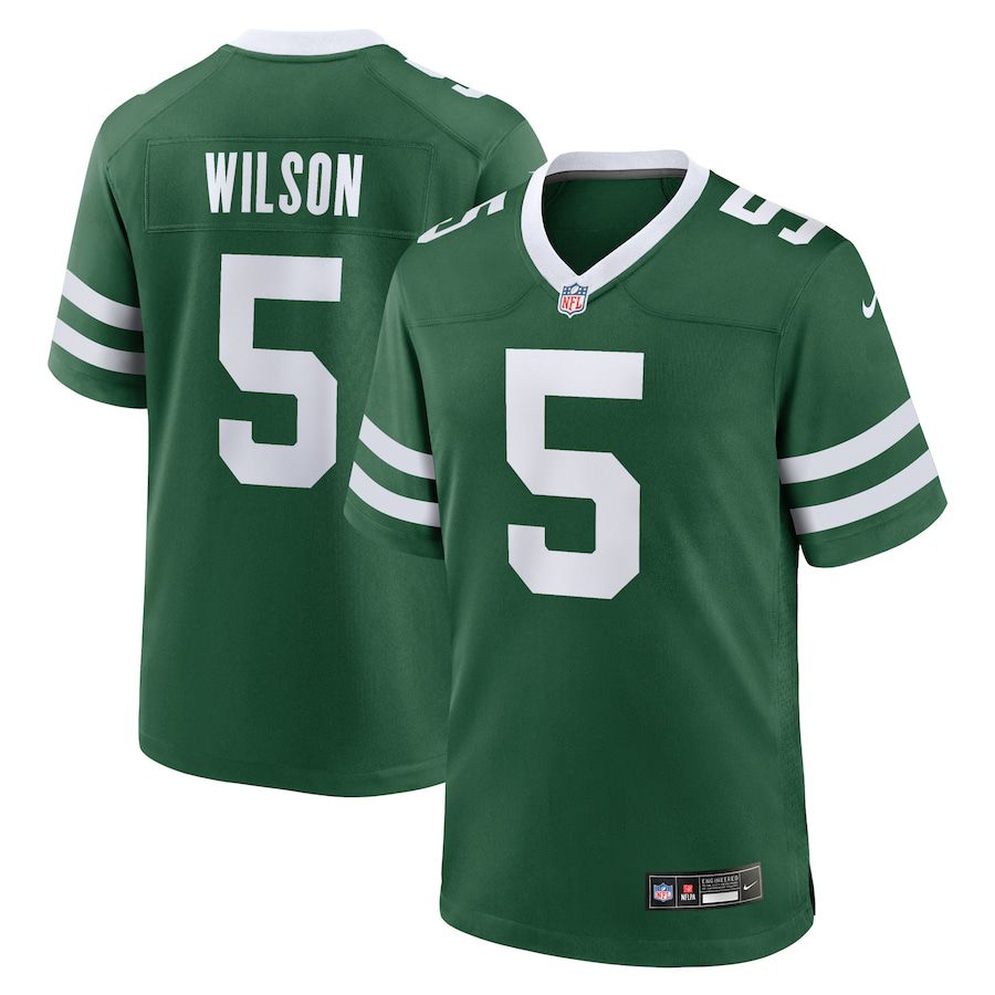 Men New York Jets #5 Garrett Wilson Nike Legacy Green Game NFL Jersey->->NFL Jersey